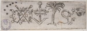 Rappresentazione emblematica con sette stele della costellazione del Carro celeste (da I funerali d'Agostino Carracci fatto in Bologna sua patria da gl'incamminati Accademici, Bologna, Benacci, 1603)